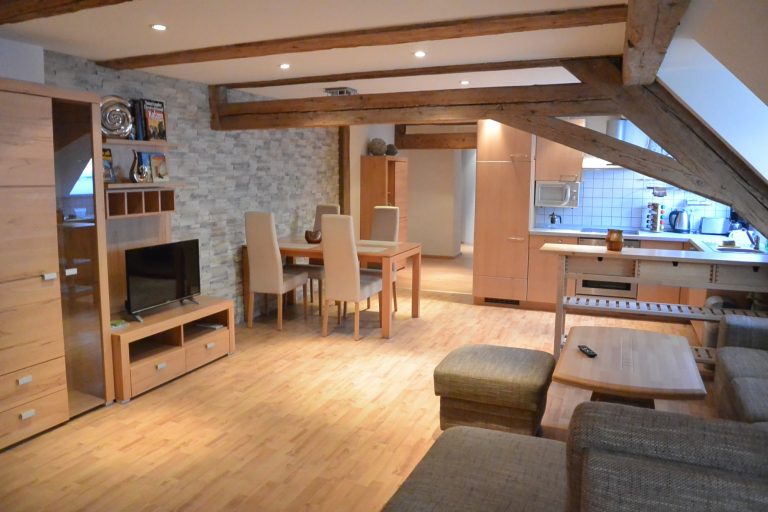 offenes Wohnzimmer mit Küche und Essplatz